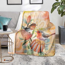 Australia Flame Robin Blanket Petroica Phoenicea Banksia Indigenous Art LT14