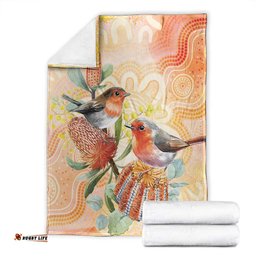 Australia Flame Robin Blanket Petroica Phoenicea Banksia Indigenous Art LT14