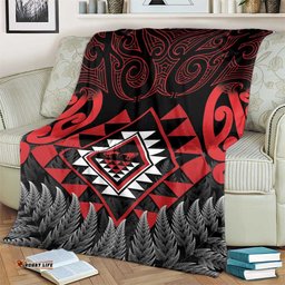 Aotearoa Kiwi Taniko Blanket Silver Fern With Maori Koru Pattern LT14