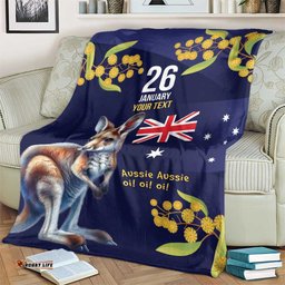 Blue Kangaroo and Golden Wattle Personalised Blanket Happy Australia Day 6 January LT9