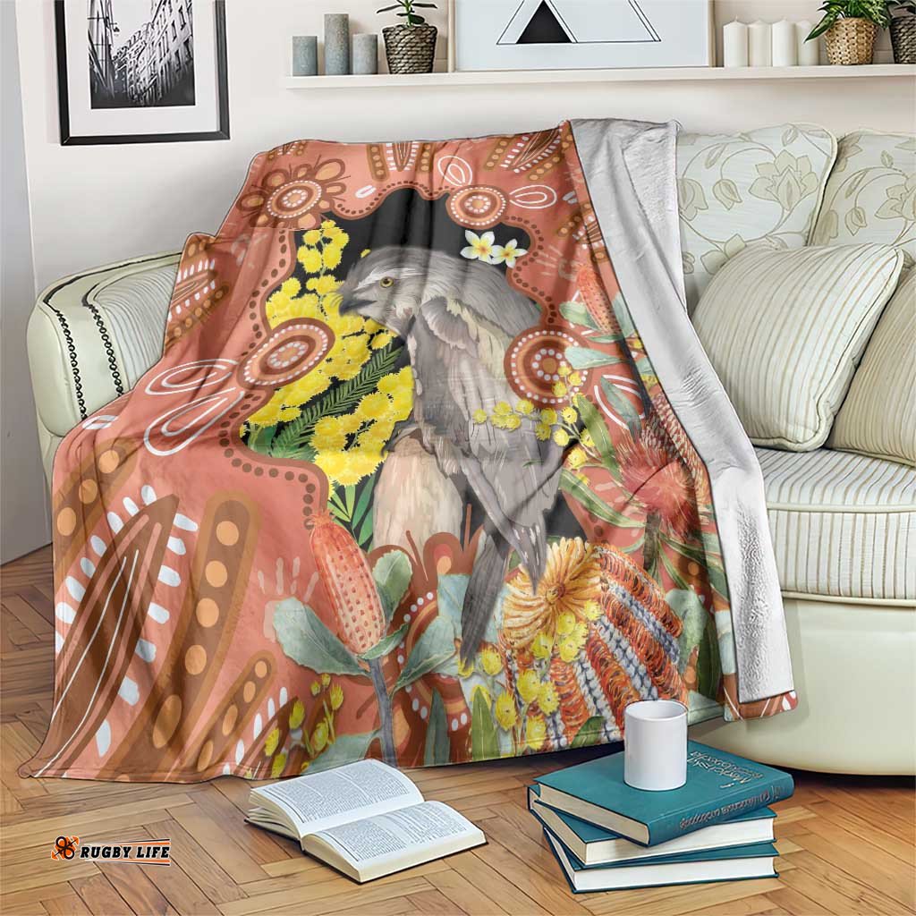 Australia Tawny Frogmouth Blanket Golden Wattle Banksia Aboriginal Art LT14