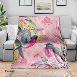 Birds and Floral Aussie Pink Robins Blanket Rosy Glow LT7