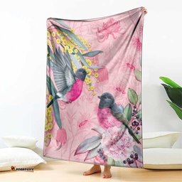 Birds and Floral Aussie Pink Robins Blanket Rosy Glow LT7