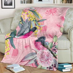 Birds and Floral Aussie Pink Robins Blanket Rosy Glow LT7