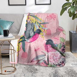Birds and Floral Aussie Pink Robins Blanket Rosy Glow LT7