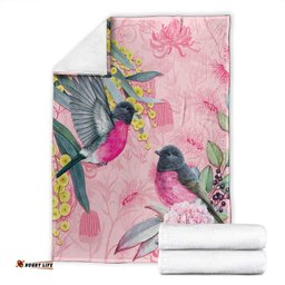 Birds and Floral Aussie Pink Robins Blanket Rosy Glow LT7