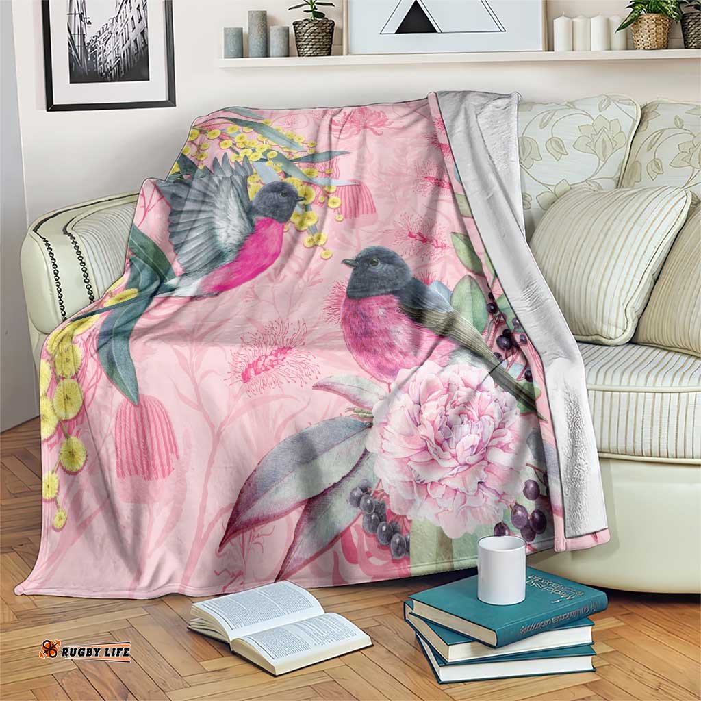 Birds and Floral Aussie Pink Robins Blanket Rosy Glow LT7