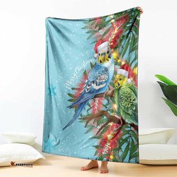 Blue Budgies on Callistemon Blanket Merry Christmas Aussie LT7