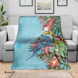 Blue Budgies on Callistemon Blanket Merry Christmas Aussie LT7