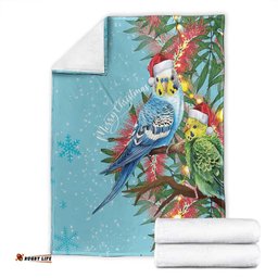 Blue Budgies on Callistemon Blanket Merry Christmas Aussie LT7