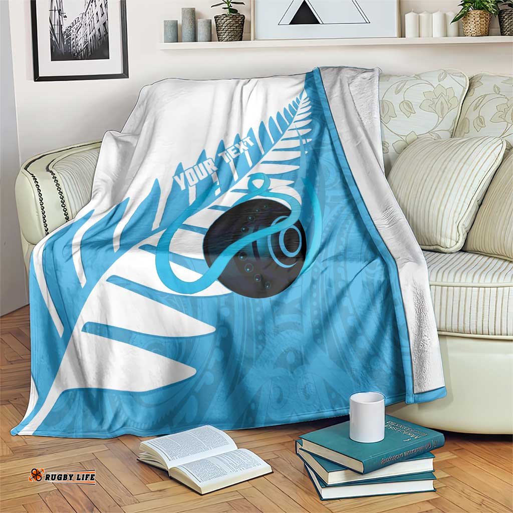 New Zealand Lawn Bowls Prostate Cancer Custom Blanket Aotearoa Maori Silver Fern Blue Ribbon LT14