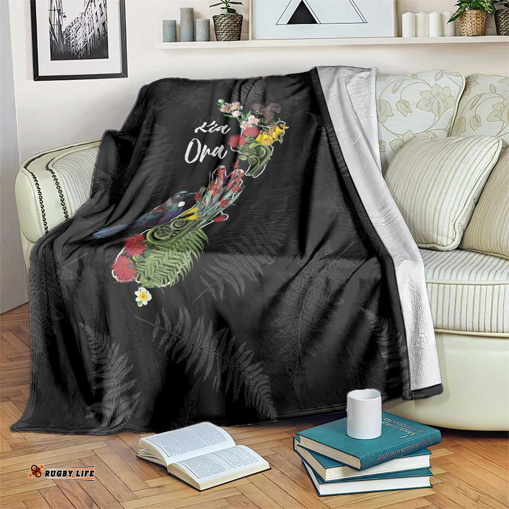 Kia Ora New Zealand Floral Blanket Black LT7