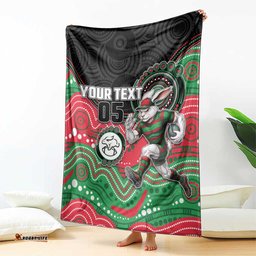 Custom Rabbitohs Blanket Rabbit Mascot With Aboriginal Indigenous DT05