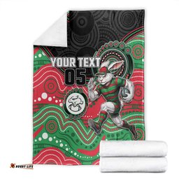Custom Rabbitohs Blanket Rabbit Mascot With Aboriginal Indigenous DT05