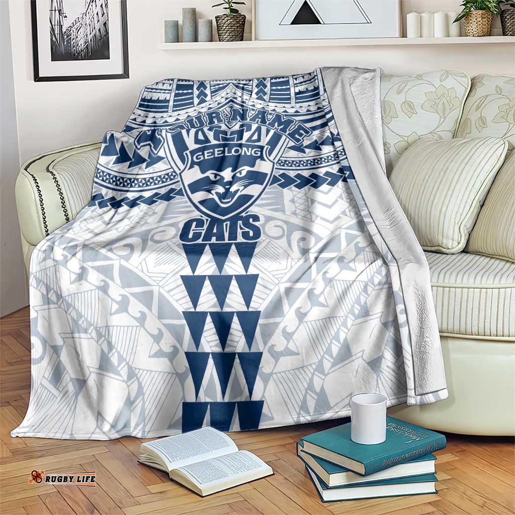 Personalized Geelong Cats Blanket Polynesian Tribal Pattern Heritage Football TS04