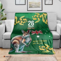 Green Kangaroo and Golden Wattle Personalised Blanket Happy Australia Day 6 January LT9