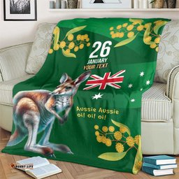 Green Kangaroo and Golden Wattle Personalised Blanket Happy Australia Day 6 January LT9