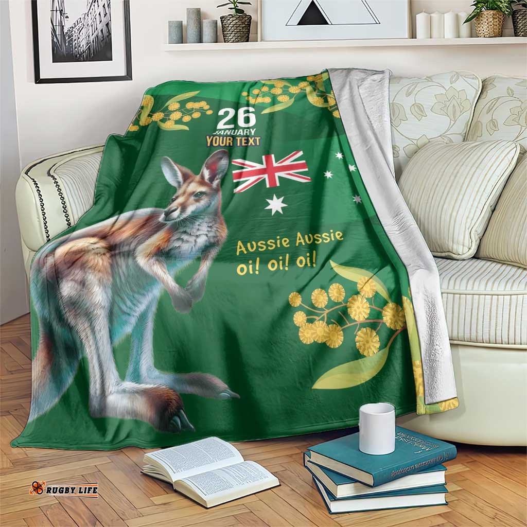 Green Kangaroo and Golden Wattle Personalised Blanket Happy Australia Day 6 January LT9
