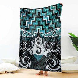 New Zealand Maori Blanket Poutama Pikorua Turquoise Paua Shell LT05