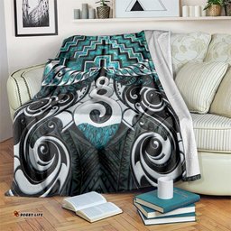 New Zealand Maori Blanket Poutama Pikorua Turquoise Paua Shell LT05