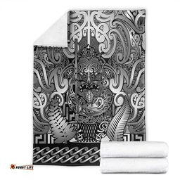New Zealand Taiaha Maori Blanket Kiwikiwi Minimalist Silver Fern Tukutuku Motif LT9