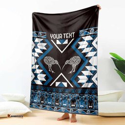 Personalised Taniko Motifs Aotearoa Blanket Waitangi Kowhaiwhai Kiwi - Blue LT7