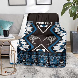 Personalised Taniko Motifs Aotearoa Blanket Waitangi Kowhaiwhai Kiwi - Blue LT7