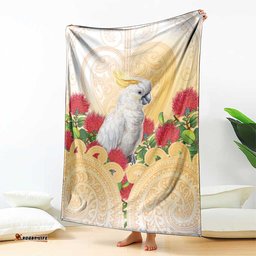 New Zealand Aotearoa Cockatoo Blanket Maori Pattern With Pohutukawa Flowers LT05