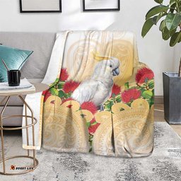 New Zealand Aotearoa Cockatoo Blanket Maori Pattern With Pohutukawa Flowers LT05