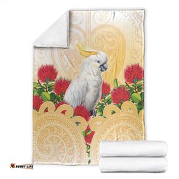 New Zealand Aotearoa Cockatoo Blanket Maori Pattern With Pohutukawa Flowers LT05