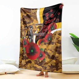 Hawthorn Hawks ANZAC Personalised Blanket Lest We Forget Poppy Camo LT9