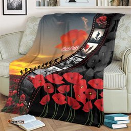 Personalised Remembering ANZAC Lest We Forget Blanket Vintage Film Frame Memorial Red Poppy LT9