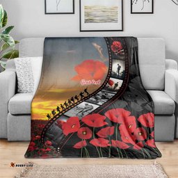 Personalised Remembering ANZAC Lest We Forget Blanket Vintage Film Frame Memorial Red Poppy LT9