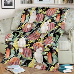 Little Corella Australia Cockatoo Blanket Cacatua Sanguinea Banksia Seamless Black LT14