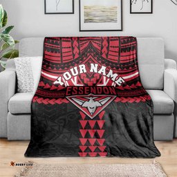 Personalized Essendon Bombers Blanket Polynesian Tribal Pattern Heritage Football TS04
