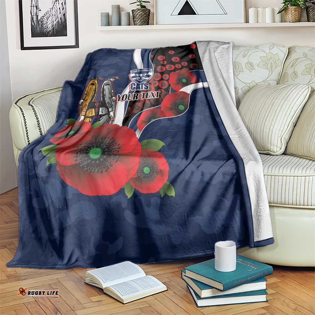 Geelong Cats ANZAC Personalised Blanket Lest We Forget Poppy Camo LT9