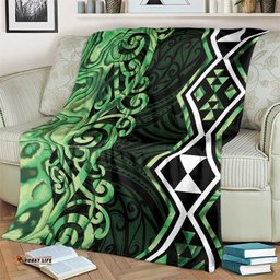 Green Aotearoa Blanket Taniko Motifs With Paua Shell Kowhaiwhai LT14