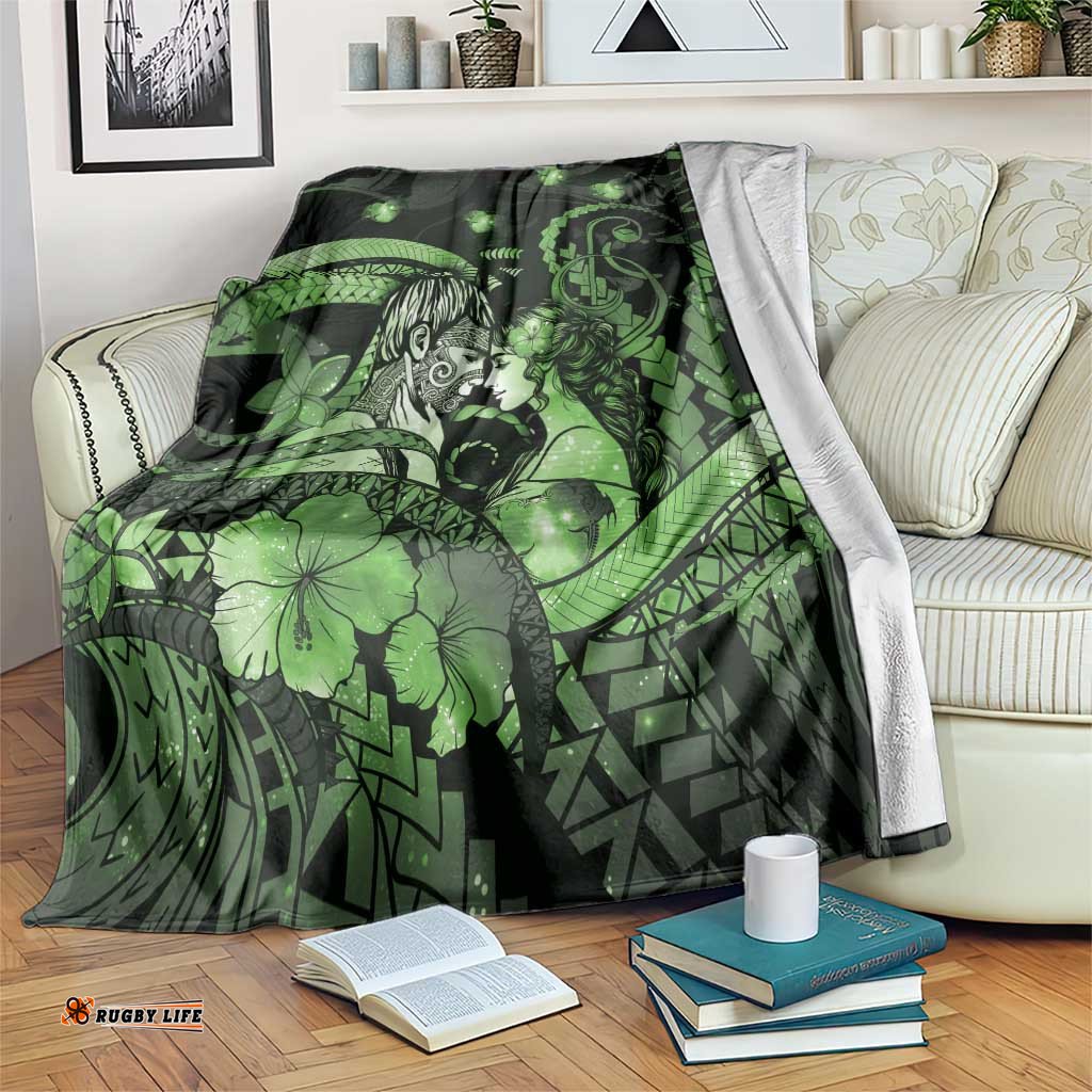 Maori Romantic Valentine Blanket The Hongi Kiss Green Galaxy DT05