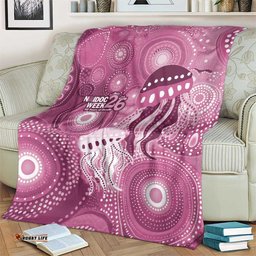 NAIDOC Deadly 50 Years Blanket Jellyfish Aboriginal Culture Inspired Pink LT9