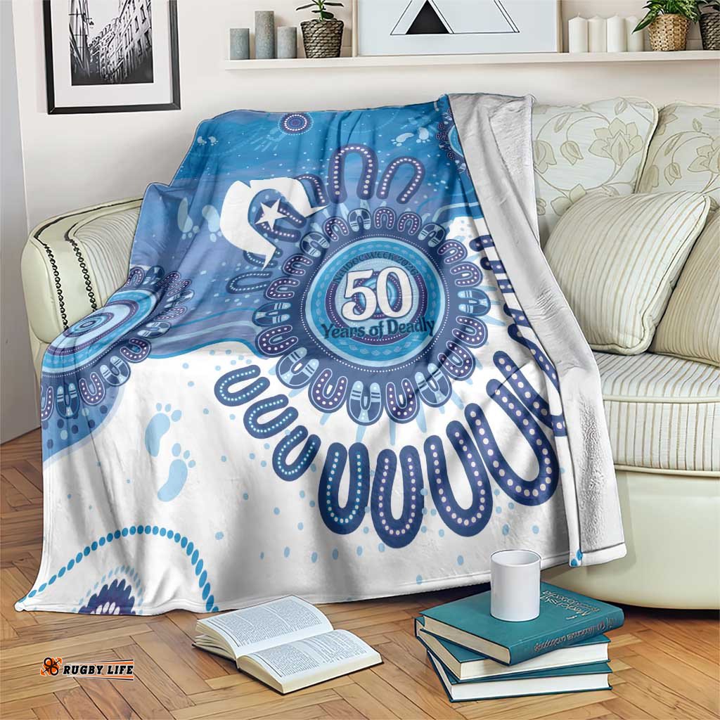 NAIDOC Week 2026 Blanket 50 Years Deadly Dhari Blue Aboriginal Art LT14
