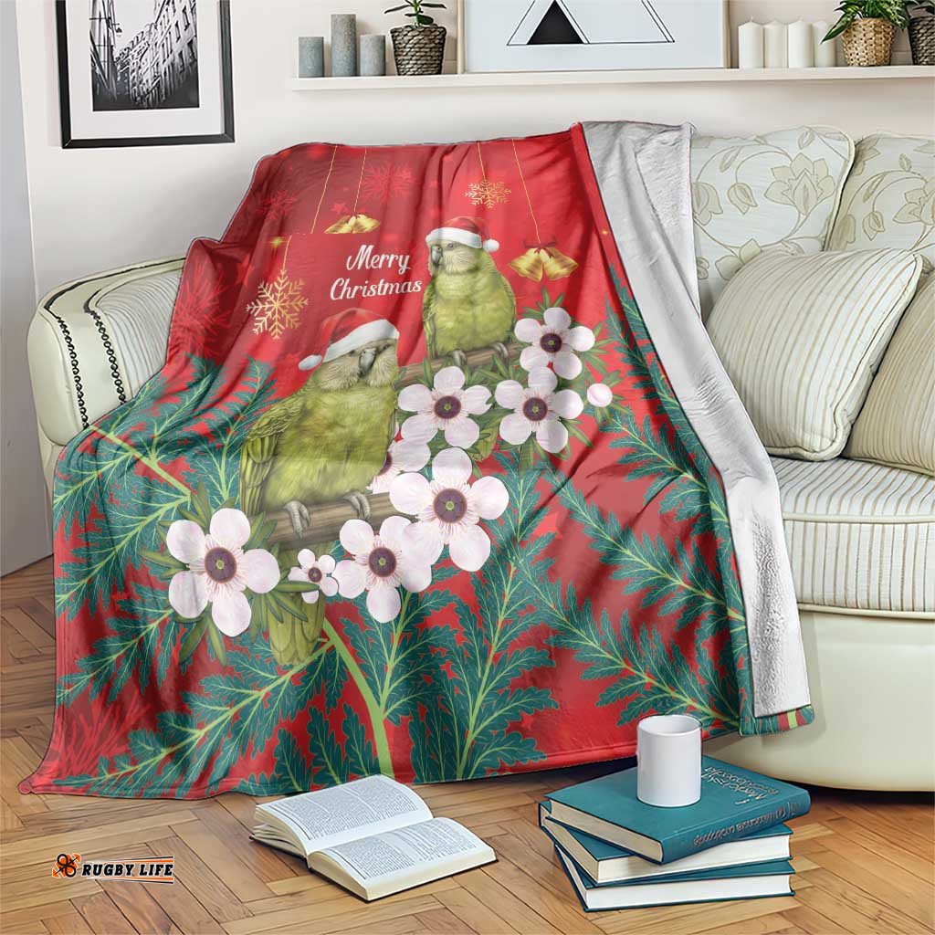 New Zealand Kakapo Christmas Blanket Owl Parrot Santa Sliver Fern Manuka - Red LT14