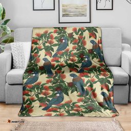 New Zealand Christmas Blanket Romantic Tui Birds on Pohutukawa - Ivory LT7