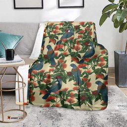 New Zealand Christmas Blanket Romantic Tui Birds on Pohutukawa - Ivory LT7