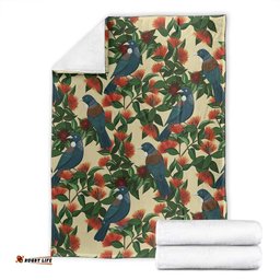 New Zealand Christmas Blanket Romantic Tui Birds on Pohutukawa - Ivory LT7