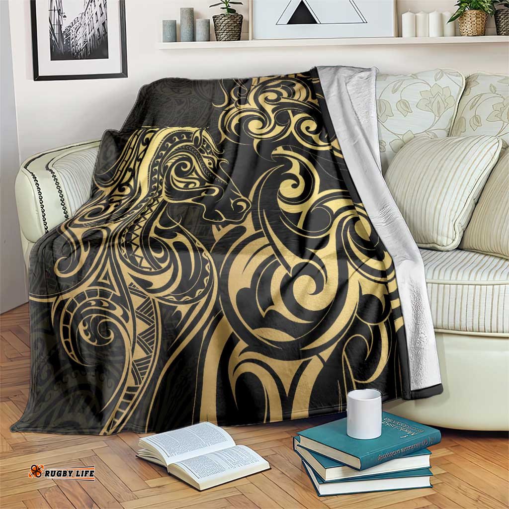 Gold And Black Aoteara Horse Racing Blanket NZ Maori Pattern LT14