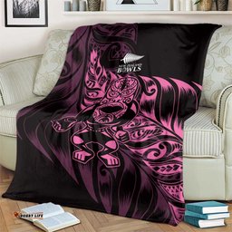 New Zealand Lawn Bowls Blanket Pink Maori Warrior Tribal Silver Fern LT9