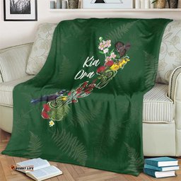 Kia Ora New Zealand Floral Blanket Sage Green LT7