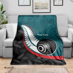 Personalised Aotearoa Lawn Bowls Blanket Maori and Silver Fern Sporty Style Teal Color LT03