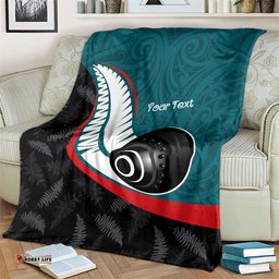 Personalised Aotearoa Lawn Bowls Blanket Maori and Silver Fern Sporty Style Teal Color LT03