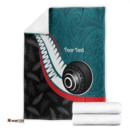 Personalised Aotearoa Lawn Bowls Blanket Maori and Silver Fern Sporty Style Teal Color LT03